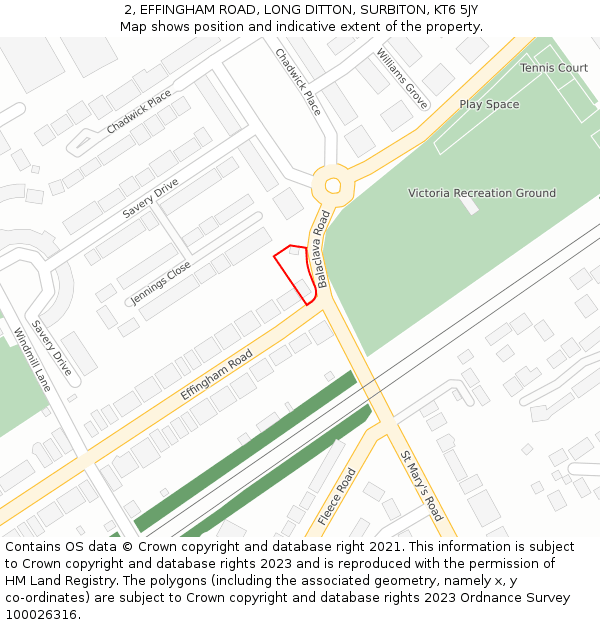 2, EFFINGHAM ROAD, LONG DITTON, SURBITON, KT6 5JY: Location map and indicative extent of plot