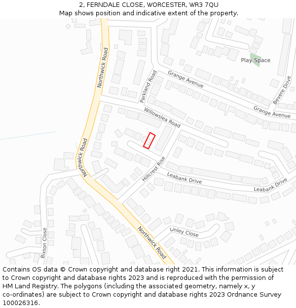 2, FERNDALE CLOSE, WORCESTER, WR3 7QU: Location map and indicative extent of plot