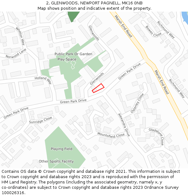 2, GLENWOODS, NEWPORT PAGNELL, MK16 0NB: Location map and indicative extent of plot