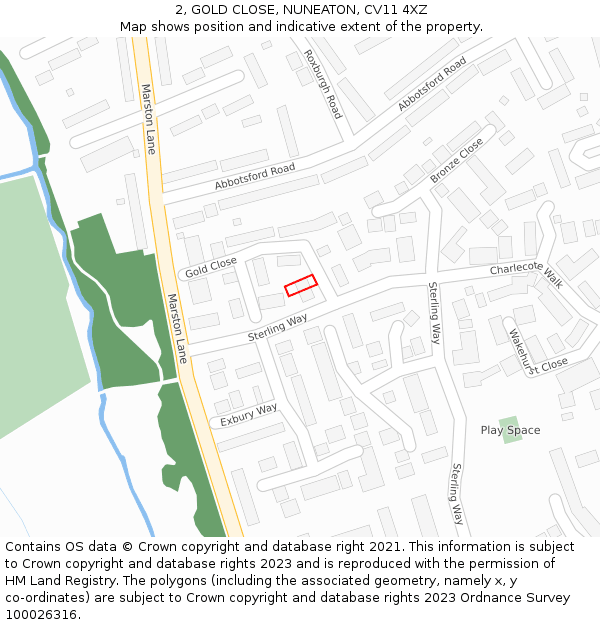 2, GOLD CLOSE, NUNEATON, CV11 4XZ: Location map and indicative extent of plot