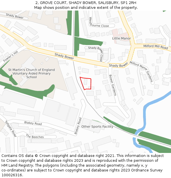 2, GROVE COURT, SHADY BOWER, SALISBURY, SP1 2RH: Location map and indicative extent of plot