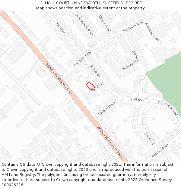 2, HALL COURT, HANDSWORTH, SHEFFIELD, S13 9BF: Location map and indicative extent of plot
