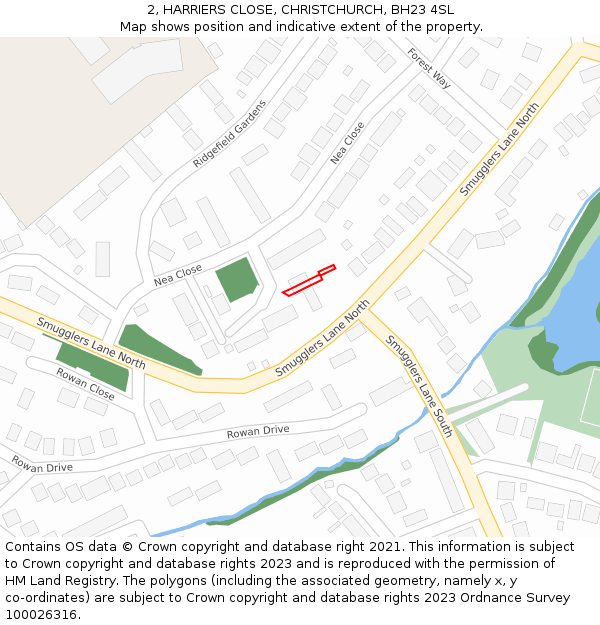 2, HARRIERS CLOSE, CHRISTCHURCH, BH23 4SL: Location map and indicative extent of plot