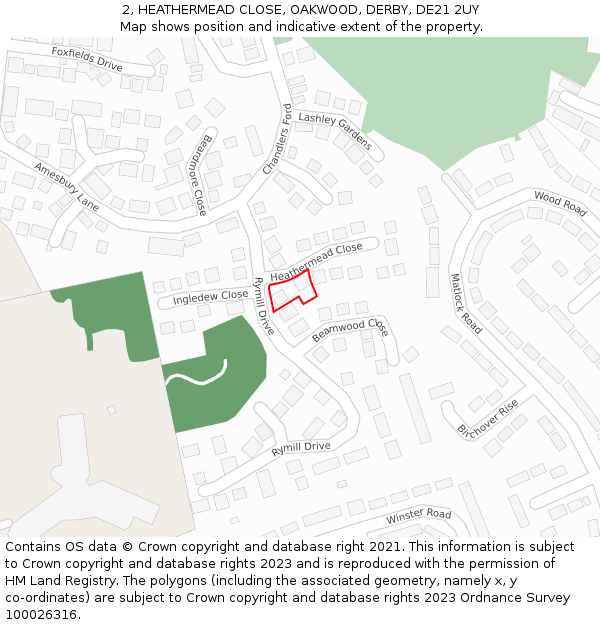 2, HEATHERMEAD CLOSE, OAKWOOD, DERBY, DE21 2UY: Location map and indicative extent of plot