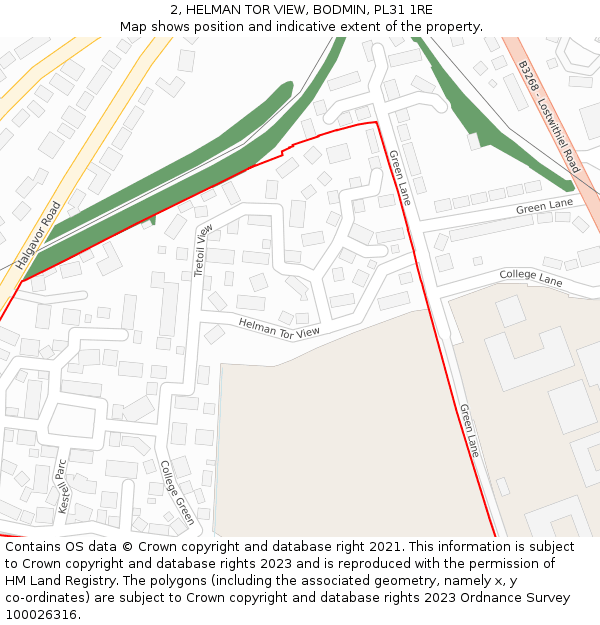 2, HELMAN TOR VIEW, BODMIN, PL31 1RE: Location map and indicative extent of plot