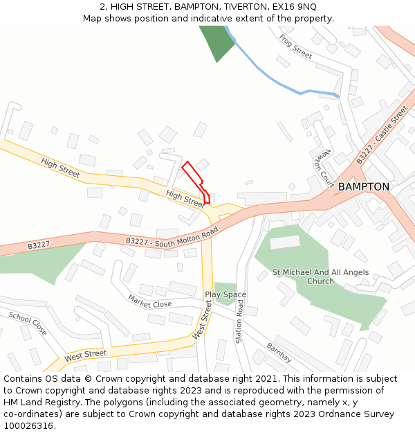 2, HIGH STREET, BAMPTON, TIVERTON, EX16 9NQ: Location map and indicative extent of plot