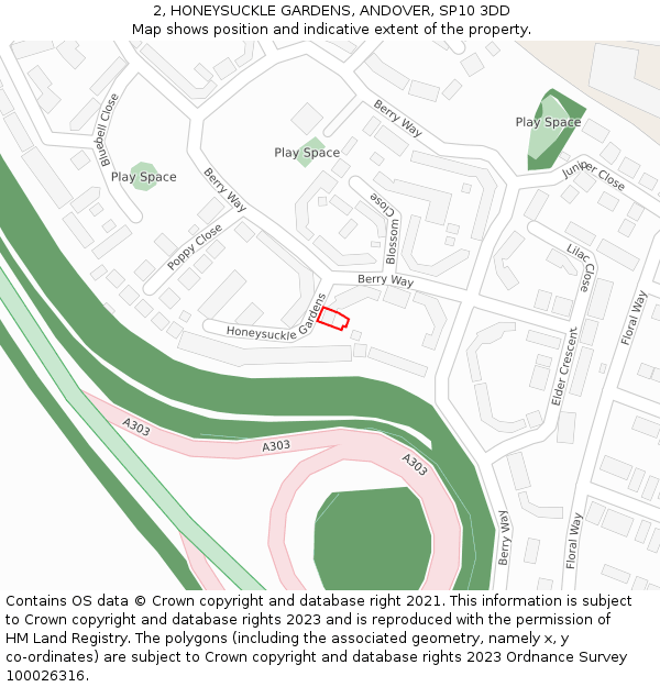 2, HONEYSUCKLE GARDENS, ANDOVER, SP10 3DD: Location map and indicative extent of plot
