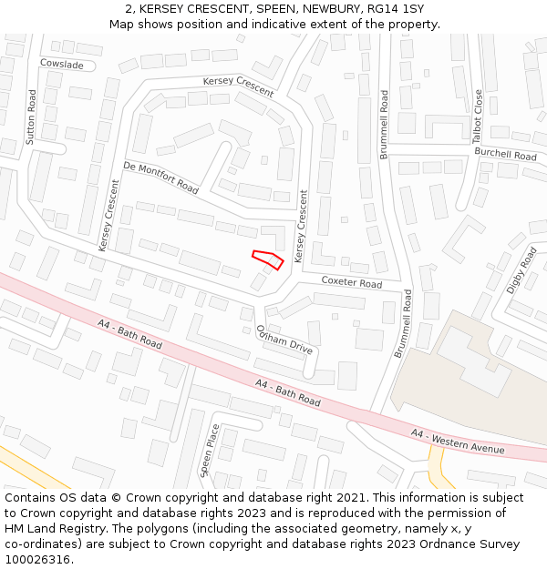 2, KERSEY CRESCENT, SPEEN, NEWBURY, RG14 1SY: Location map and indicative extent of plot