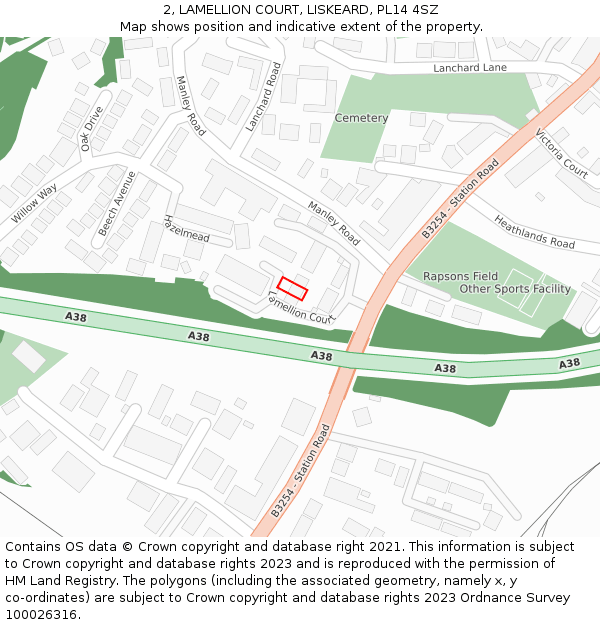 2, LAMELLION COURT, LISKEARD, PL14 4SZ: Location map and indicative extent of plot