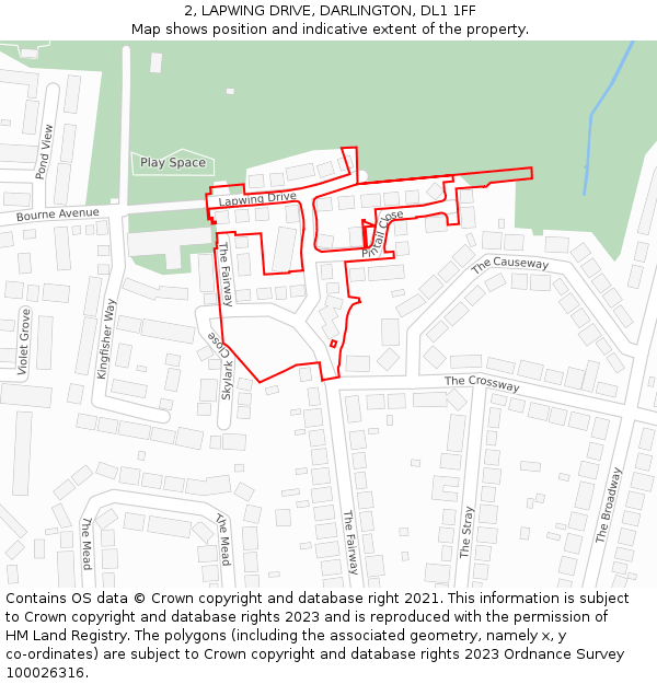 2, LAPWING DRIVE, DARLINGTON, DL1 1FF: Location map and indicative extent of plot