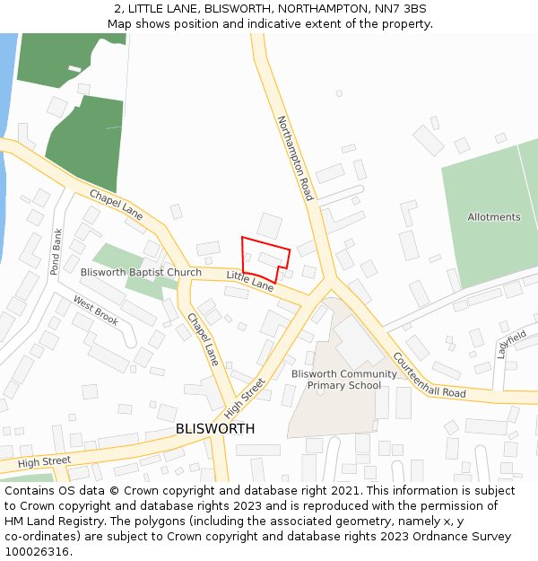 2, LITTLE LANE, BLISWORTH, NORTHAMPTON, NN7 3BS: Location map and indicative extent of plot