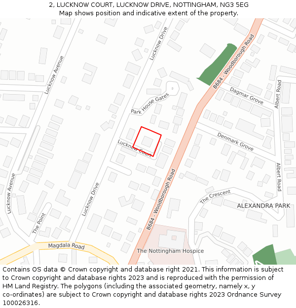 2, LUCKNOW COURT, LUCKNOW DRIVE, NOTTINGHAM, NG3 5EG: Location map and indicative extent of plot