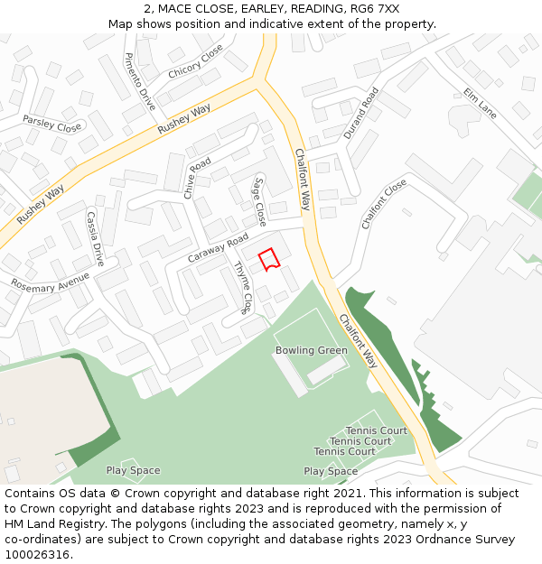 2, MACE CLOSE, EARLEY, READING, RG6 7XX: Location map and indicative extent of plot
