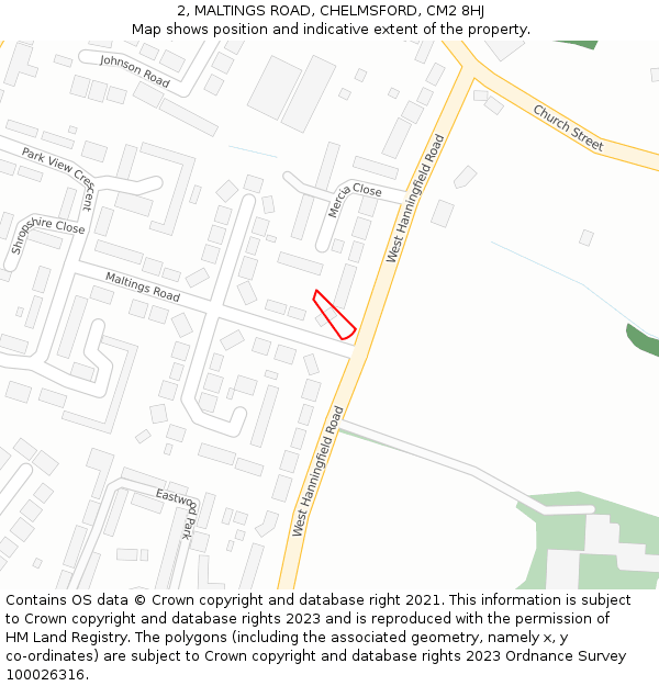 2, MALTINGS ROAD, CHELMSFORD, CM2 8HJ: Location map and indicative extent of plot