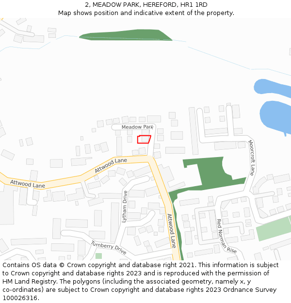2, MEADOW PARK, HEREFORD, HR1 1RD: Location map and indicative extent of plot