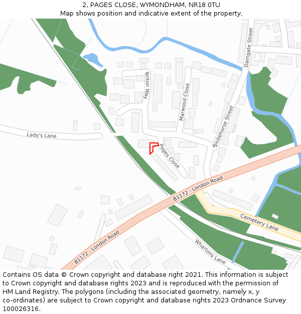 2, PAGES CLOSE, WYMONDHAM, NR18 0TU: Location map and indicative extent of plot