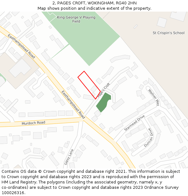 2, PAGES CROFT, WOKINGHAM, RG40 2HN: Location map and indicative extent of plot
