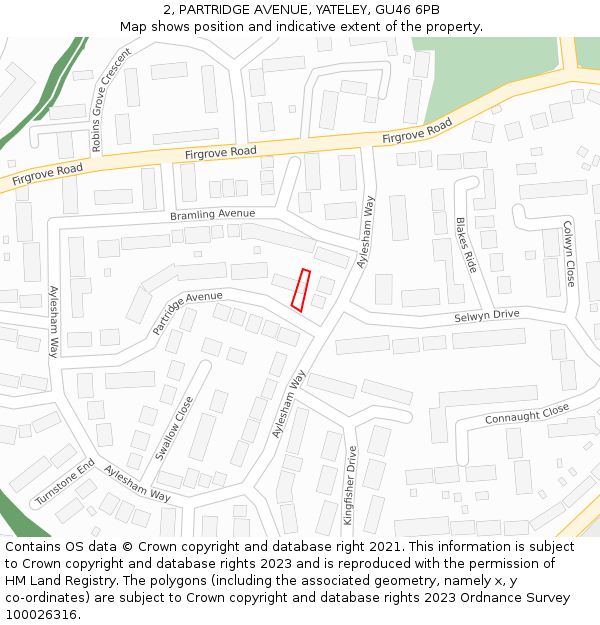 2, PARTRIDGE AVENUE, YATELEY, GU46 6PB: Location map and indicative extent of plot