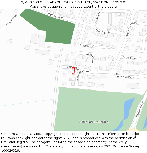 2, PUGIN CLOSE, TADPOLE GARDEN VILLAGE, SWINDON, SN25 2RG: Location map and indicative extent of plot