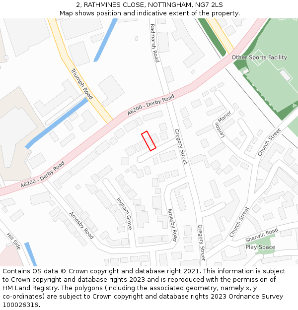 2, RATHMINES CLOSE, NOTTINGHAM, NG7 2LS: Location map and indicative extent of plot