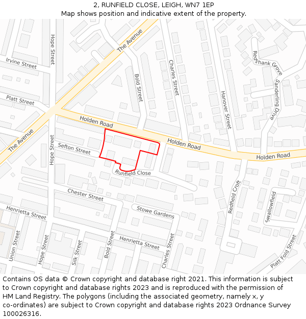 2, RUNFIELD CLOSE, LEIGH, WN7 1EP: Location map and indicative extent of plot