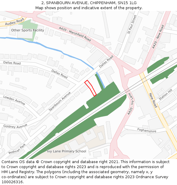 2, SPANBOURN AVENUE, CHIPPENHAM, SN15 1LG: Location map and indicative extent of plot