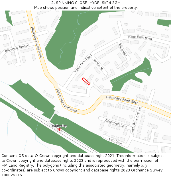 2, SPINNING CLOSE, HYDE, SK14 3GH: Location map and indicative extent of plot
