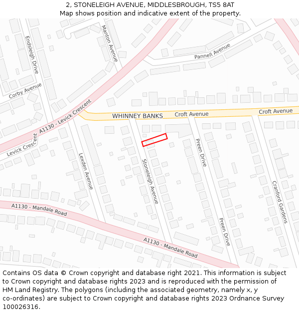 2, STONELEIGH AVENUE, MIDDLESBROUGH, TS5 8AT: Location map and indicative extent of plot