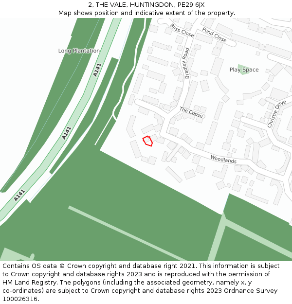 2, THE VALE, HUNTINGDON, PE29 6JX: Location map and indicative extent of plot