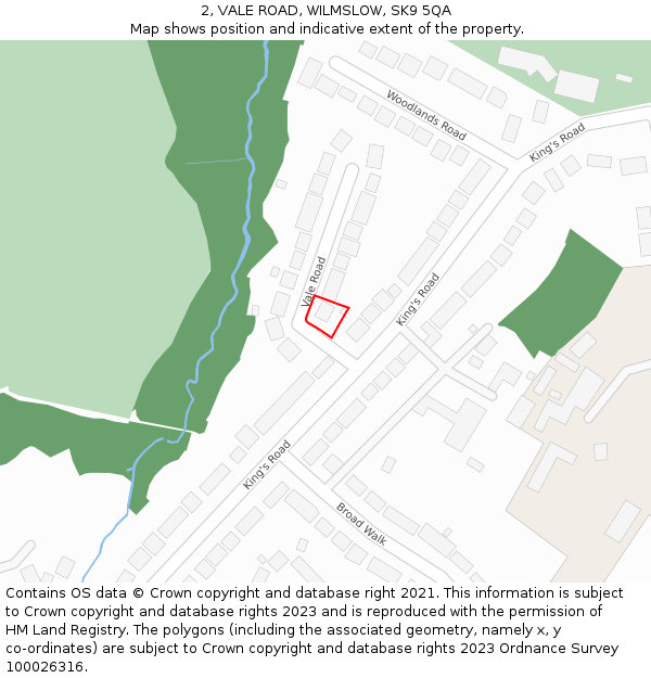 2, VALE ROAD, WILMSLOW, SK9 5QA: Location map and indicative extent of plot