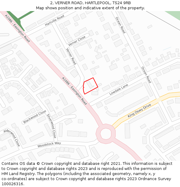 2, VERNER ROAD, HARTLEPOOL, TS24 9RB: Location map and indicative extent of plot
