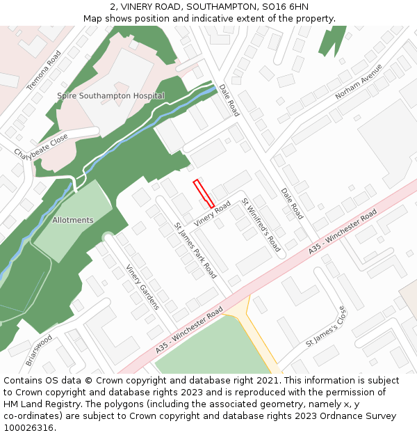 2, VINERY ROAD, SOUTHAMPTON, SO16 6HN: Location map and indicative extent of plot