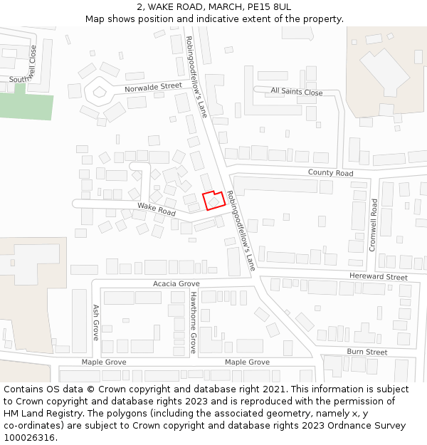 2, WAKE ROAD, MARCH, PE15 8UL: Location map and indicative extent of plot