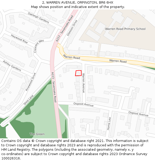 2, WARREN AVENUE, ORPINGTON, BR6 6HX: Location map and indicative extent of plot
