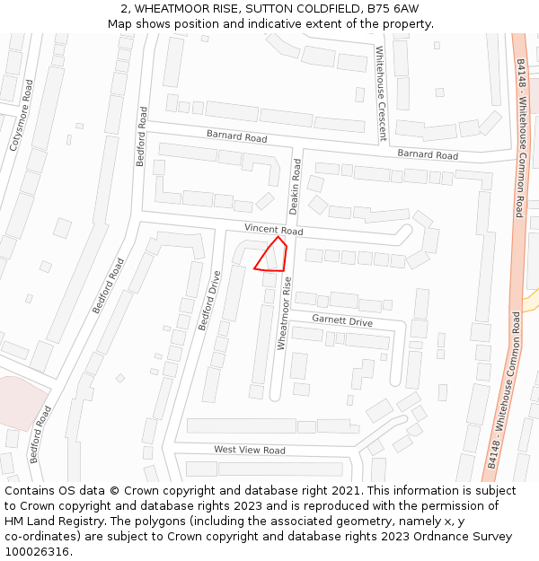 2, WHEATMOOR RISE, SUTTON COLDFIELD, B75 6AW: Location map and indicative extent of plot