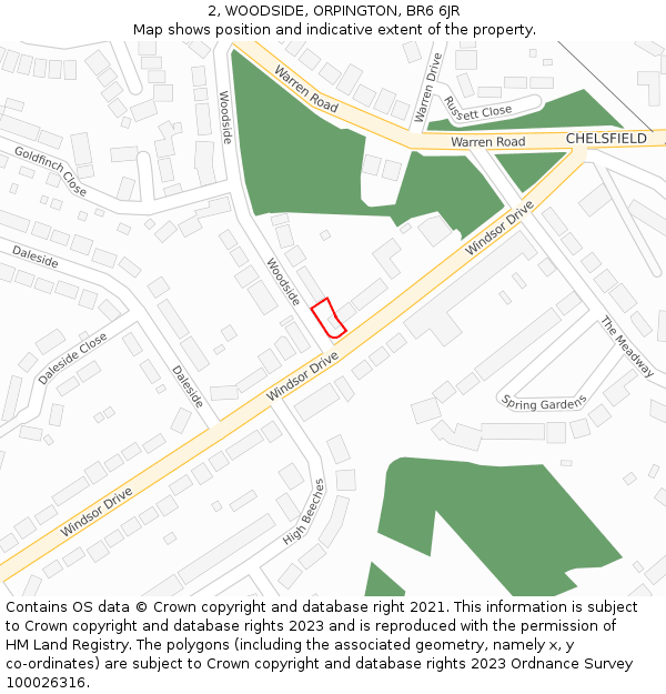 2, WOODSIDE, ORPINGTON, BR6 6JR: Location map and indicative extent of plot