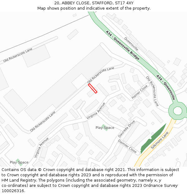 20, ABBEY CLOSE, STAFFORD, ST17 4XY: Location map and indicative extent of plot