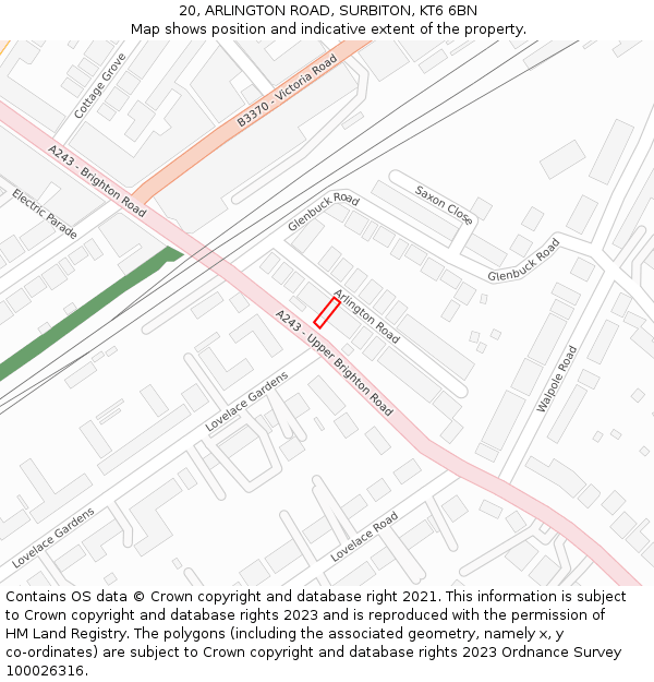 20, ARLINGTON ROAD, SURBITON, KT6 6BN: Location map and indicative extent of plot