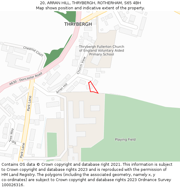 20, ARRAN HILL, THRYBERGH, ROTHERHAM, S65 4BH: Location map and indicative extent of plot