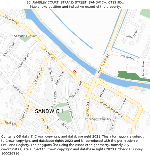 20, AYNSLEY COURT, STRAND STREET, SANDWICH, CT13 9DU: Location map and indicative extent of plot
