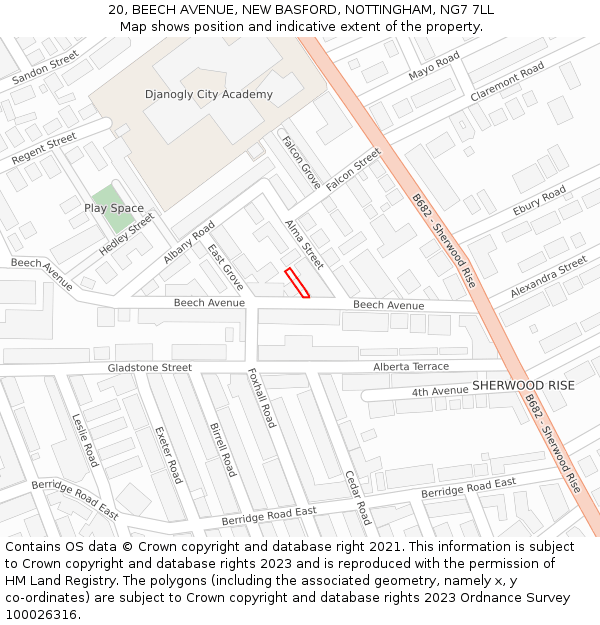 20, BEECH AVENUE, NEW BASFORD, NOTTINGHAM, NG7 7LL: Location map and indicative extent of plot