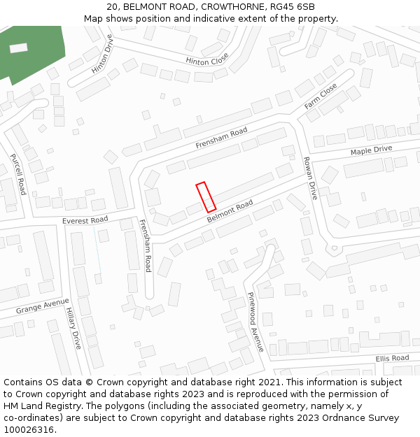 20, BELMONT ROAD, CROWTHORNE, RG45 6SB: Location map and indicative extent of plot