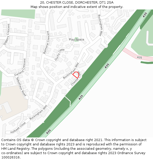 20, CHESTER CLOSE, DORCHESTER, DT1 2SA: Location map and indicative extent of plot