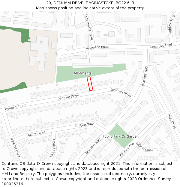 20, DENHAM DRIVE, BASINGSTOKE, RG22 6LR: Location map and indicative extent of plot