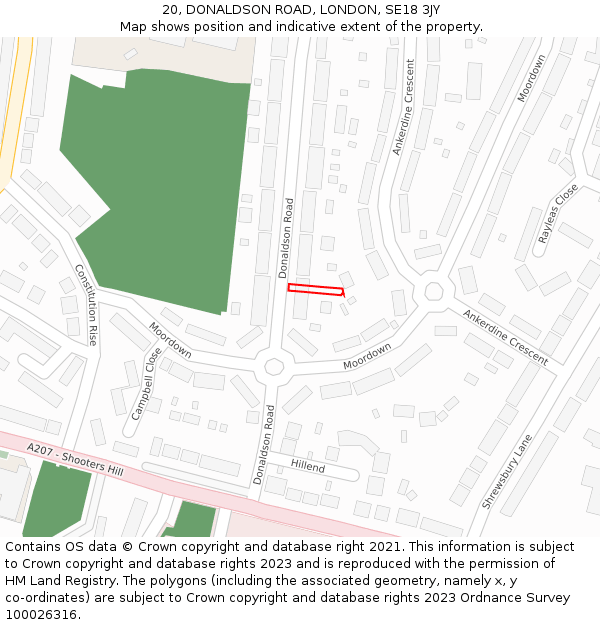 20, DONALDSON ROAD, LONDON, SE18 3JY: Location map and indicative extent of plot
