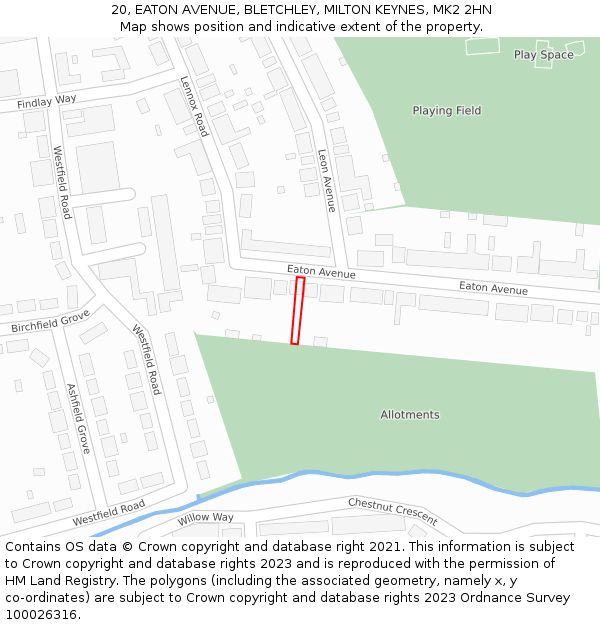 20, EATON AVENUE, BLETCHLEY, MILTON KEYNES, MK2 2HN: Location map and indicative extent of plot