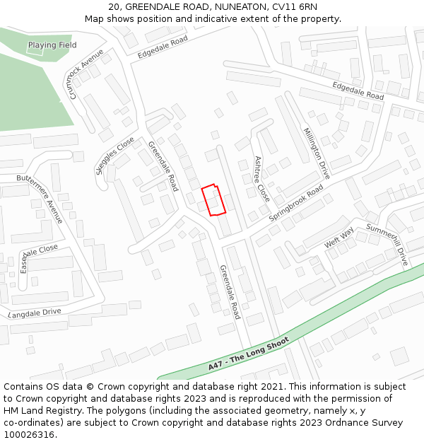 20, GREENDALE ROAD, NUNEATON, CV11 6RN: Location map and indicative extent of plot