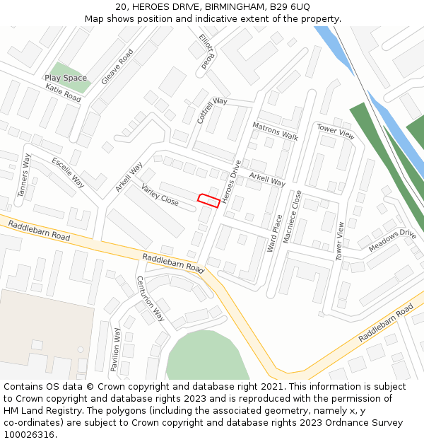 20, HEROES DRIVE, BIRMINGHAM, B29 6UQ: Location map and indicative extent of plot