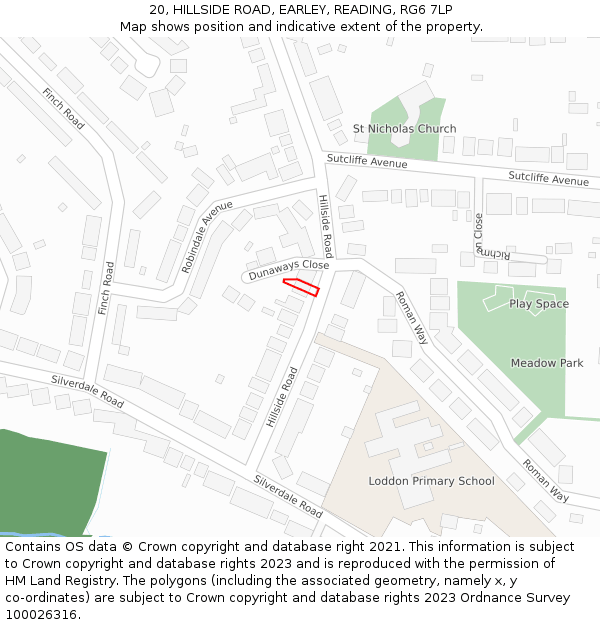 20, HILLSIDE ROAD, EARLEY, READING, RG6 7LP: Location map and indicative extent of plot