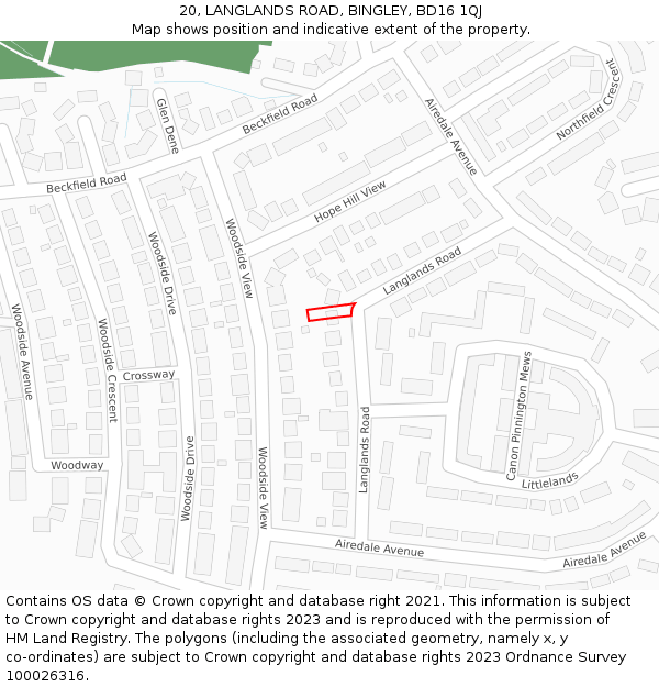 20, LANGLANDS ROAD, BINGLEY, BD16 1QJ: Location map and indicative extent of plot